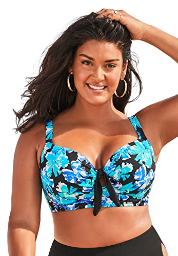 Swimsuits For All Women's Confidante Bra Sized Underwire Bikini Top - 40 F, Blue (Plus