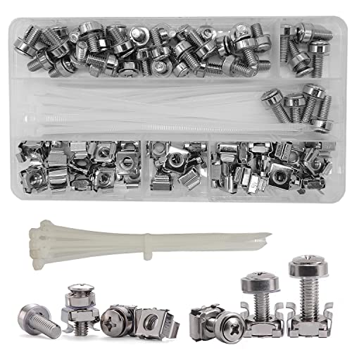 100 Pcs (40 Sets) M6x16/20mm Rack Mount Cage Nuts Screws and Washers Set