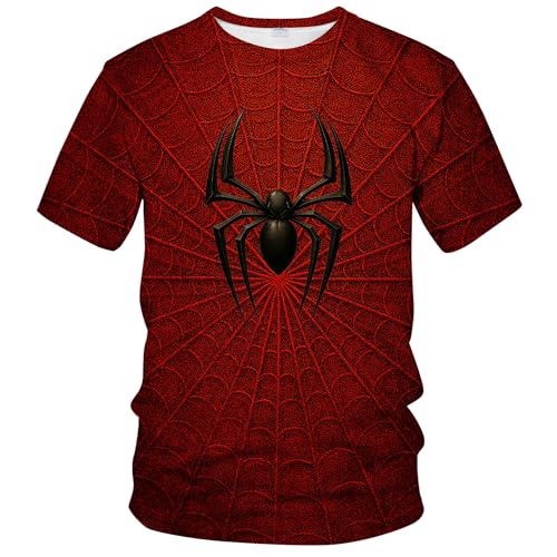 Blissboy Spider Web T-Shirt Gothic Spider Graphic Tee for Men Halloween Horror Theme Top Dark Red 2XL