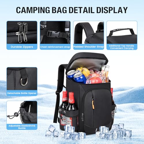 Image of Cooler Backpack- 40 Cans Insulated Backpack Cooler for Men & Women Portable Leak Proof Lunch Backpack Cooler Bag for Beach Picnic Travel Work Camping Hiking-Black