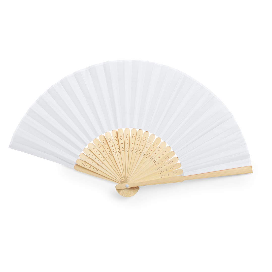 Deliex delicias de Extremadura. Abanico bambú y tela en color blanco. Abanicos de varillas finas de bambú, Abanicos para detalles a invitados en bodas bautizos, comuniones o fiestas. (BLANCO)