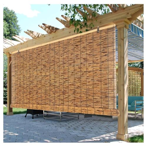 Estor Enrollable Y Cortina De Bambú con Accesorios, Persianas Enrollables De Bambú Natural, 70% Blackout, para Ventanas, Puertas Y Balcón, Persianas De Bambú para Exterior