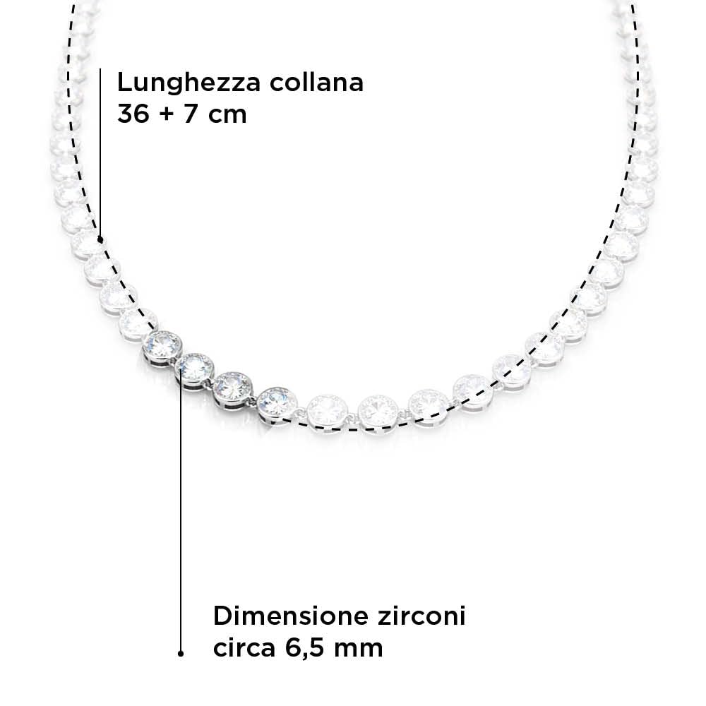 SAGA GIOIELLI® Collana donna uomo tennis con zirconi - Acciaio inox – Lunghezza 38+5 cm - Confezione Regalo