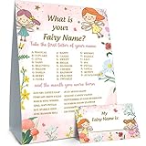What is Your Fairy Name Game - Fairy birthday party game, Fairy Birthday Party Sign for Girls, Holiday Activity, Kids Fairy Activity Decoration Supplies(1 Fairy Theme Sign and 30 Name Tag Stickers)