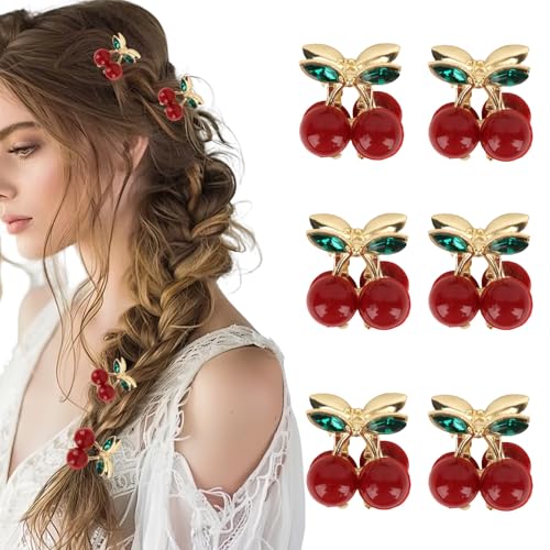 Juego de 6 pinzas pequeñas cherry para cabello rojo miniatura 1