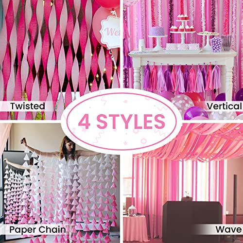 Image of PartyWoo Pink Crepe Paper Streamers 6pcs 492ft Pack of Light Hot Dark Pink Peach Ivory White Crepe Paper Streamers for Birthday Gender Reveal Baby Shower Graduation Bachelorette Party Decorations