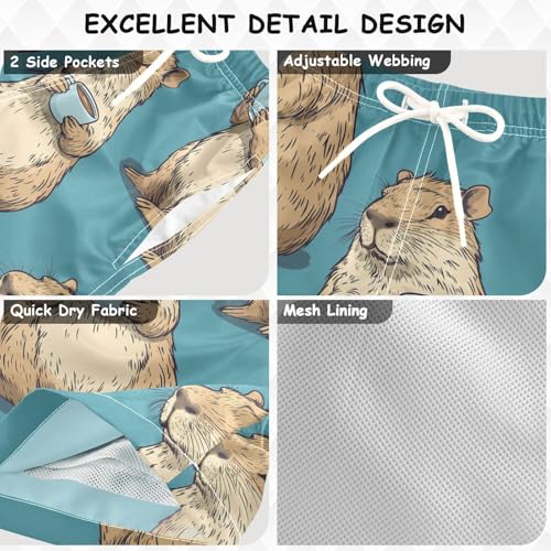 Pigsaly Boys Swim Trunks Capybara Coffee Tea Boys Board Shorts Swimsuit Swimwear Summer Bathing Suit XS3