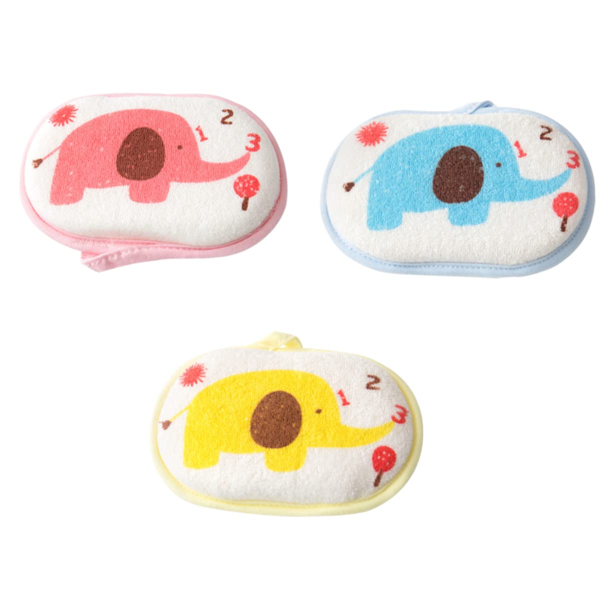 OSOLADY 3Pcs Cartoon Elephant Bath Sponge for Soft Cushioned Bath Mats Blue Yellow Pink for Bathing and Sensory Experience