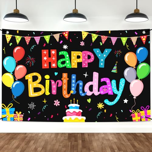 Image of Happy Birthday Banner Backdrop Decorations Flag Outdoor 71x44 Inch,Colorful Rainbow Birthday Bunting for Boys Girls Indoor Home Party Supplies,Yard Sign Photography Background