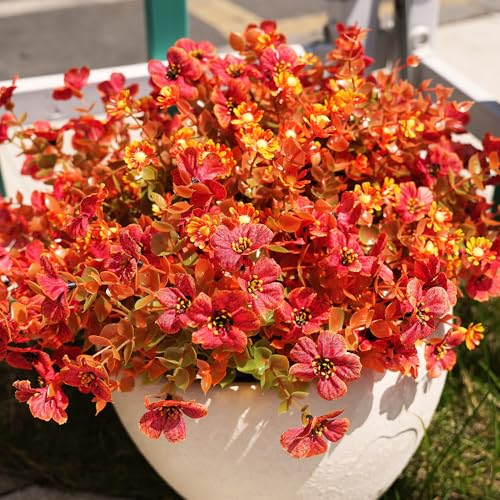Artificial Fall Flowers Faux mums for Outdoor Indoor Garden Home Decoration, Faux Flower Daisy with Eucalyptus Leaves Fake Mums Plants Greenery Boxwood Porch Patio, 16 Bundles (Artificial Mums)