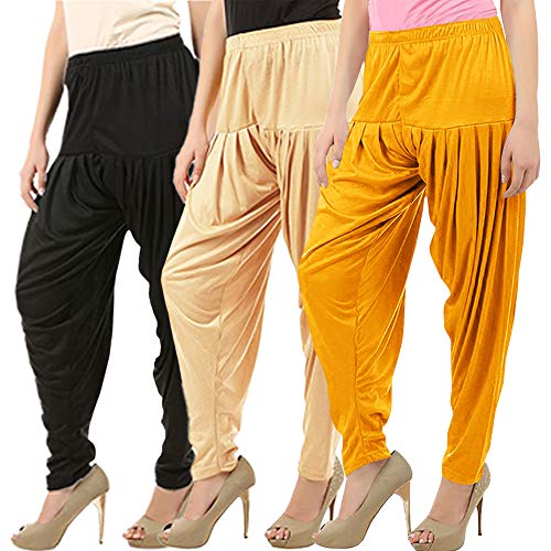 Image of Buy That Trendz Combo Offer (Pack of 3) Cotton Viscose Lycra Dhoti Patiyala Salwar Harem Bottoms Pants for Womens (White, Maroon, Black)