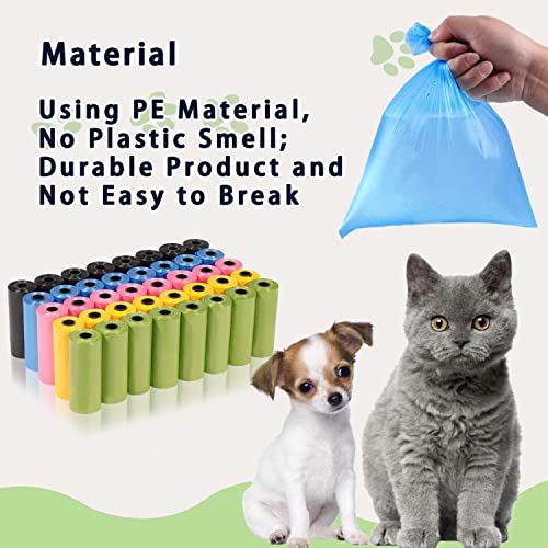 AiTodos® 600 Stück Hundekotbeutel, 5 Farben, Geeignet zum Ausgehen, Hundekotbeutel, 30 x 21,5 cm, Polyethylen-Material, Tragbar, Schwarz, Blau, Rosa, Gelb, Grün (40 Rollen, 15 Stück pro Rolle)