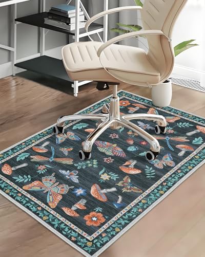 CAREMEE Office Chair Mat for Hardwood Floor,Mushroom 36'x48' Computer Chair Mat for Rolling Chairs Carpet,Under Desk Non Slip Gaming Rug,Low-Pile Rubber Backing Large Protector Mat (Black)