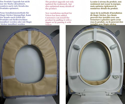 2 Stück dickere Badezimmer-Toilettensitzbezüge mit Griff, WC-Deckelbezug, Kissen, weich, dicker, waschbar, passend für alle ovalen WC-Sitze, grau