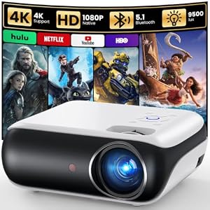 Mini Beamer, HAPPRUN H1 Full HD Beamer mit Bluetooth – Native 1080P Tragbarer Outdoor Projektor mit Lautsprecher, Kompatibel mit Smartphone, HDMI, USB, AV, TV-Stick, PS5 für Heimkino, Schlafzimmer