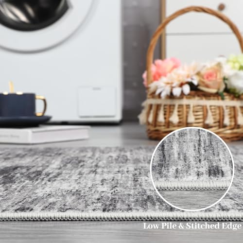 Tapis lavable et ultra solide texture moderne gris 200 x 290 cm