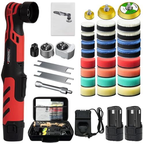Mini lucidatrice a batteria, batteria da 12 V, 6 velocità, 5 mm e 12 mm, eccentrico, 2500 – 6000 giri/min, lucidatrice rotativa ed eccentrica, 2 batterie da 2,3 Ah, per la cura dell'auto, lucidatura