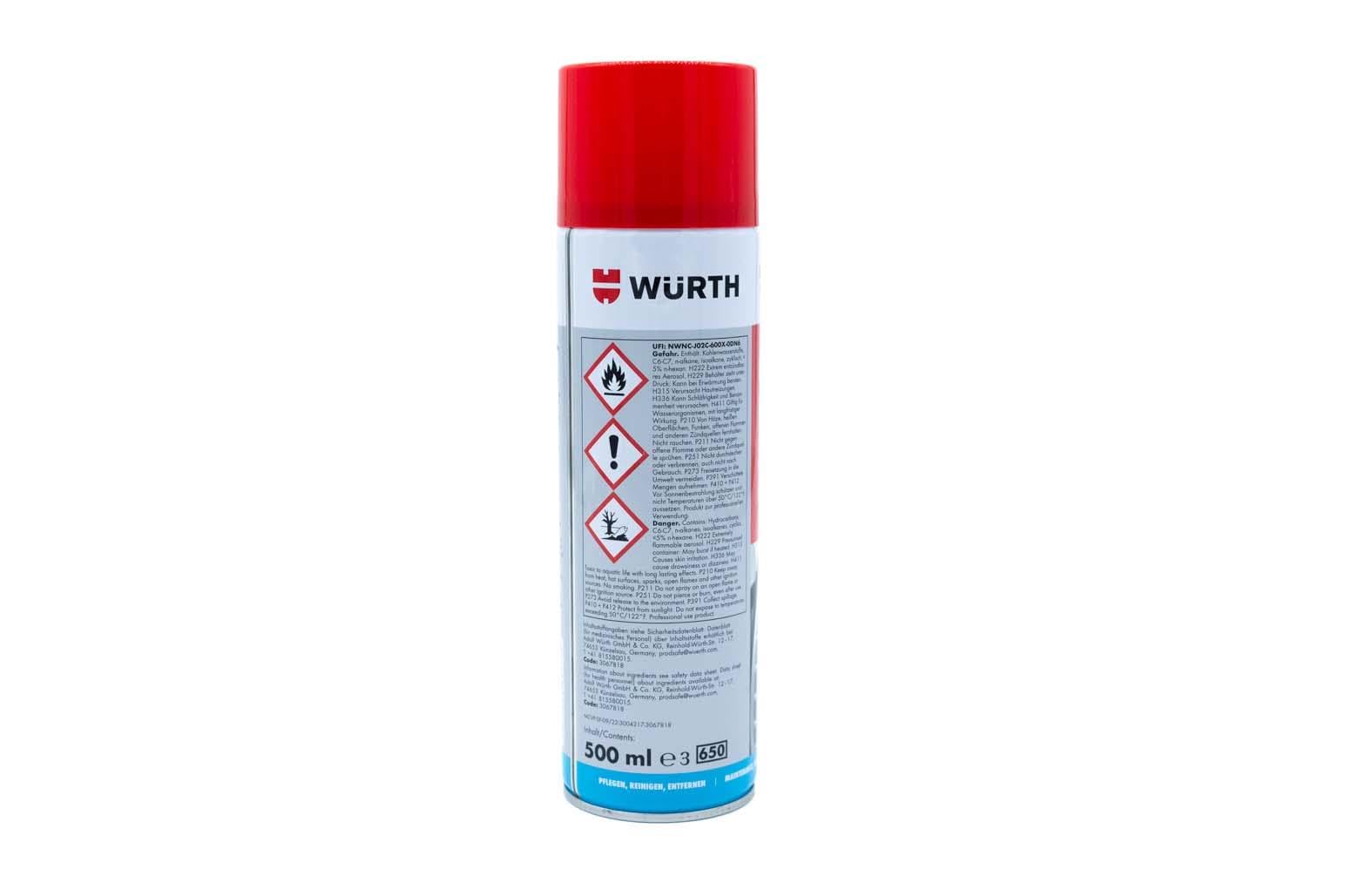 Würth detergente freno professionale 500 ml – dégraisser, Pulire facilmente un motore, dei dischi o Pastiglie Freno, un Carter