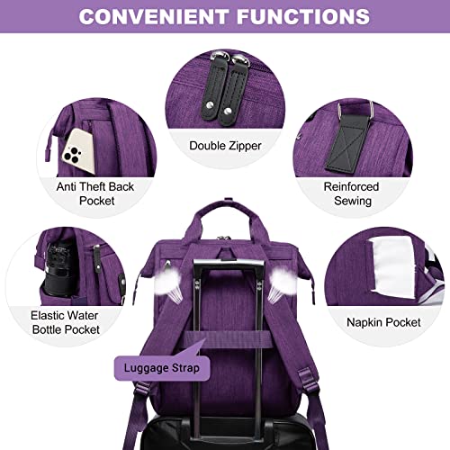 Lovevook Laptop Backpack For Women Teacher Doctor Nurse Bags Work Backpack Purse Business Computer Bag, College Backpack Daypack, Anti-Theft Travel Backpack With Usb Charging Port, Dark Purple #TOP4