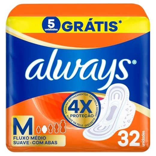 Always Absorvente Maxi Proteção Suave Com Abas 32 Unidades