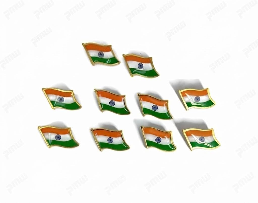 pmw Indian National Flag Brooch Pin Badge Pack of 12 | Premium Enamel Metal Tricolour Lapel Pins with Butterfly Clutch | Tiranga Badge for Independence Day, Republic Day, School, Office, Events & Uniforms-picture-3