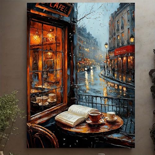 Tableau sur toile café pluvieux sans cadre toile étanche 40x60cm