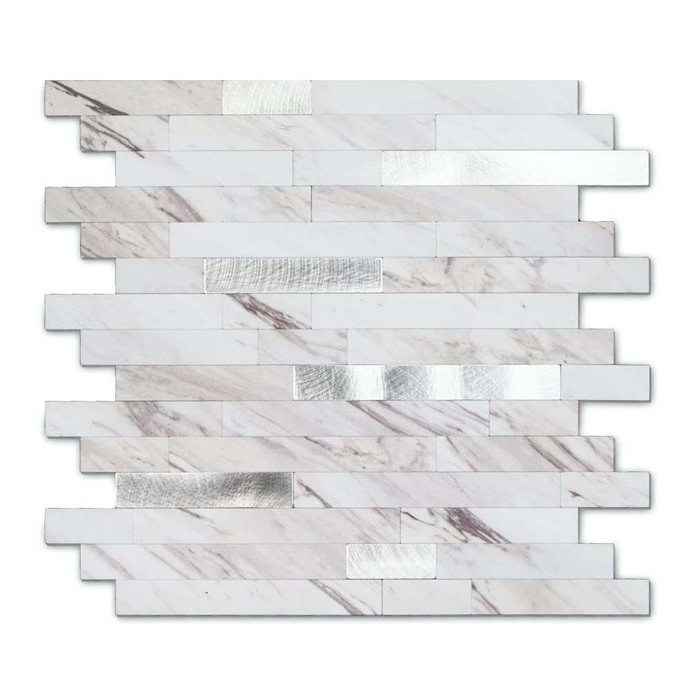 Yipscazo 2026 New Upgrade Peel and Stick Stone Metal Tile Backsplash, Stick on Tiles for Backsplash Kitchen, Bathroom, Fireplace (10 Sheets, Bright