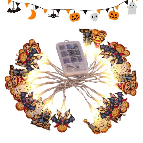 Luces de calabaza fantasma de Halloween, luces de calabaza fantasma,Guirnalda de luces LED de 9,9 pies alimentada por batería con 20 bombillas | Luz nocturna colorida, decoración de Halloween mult
