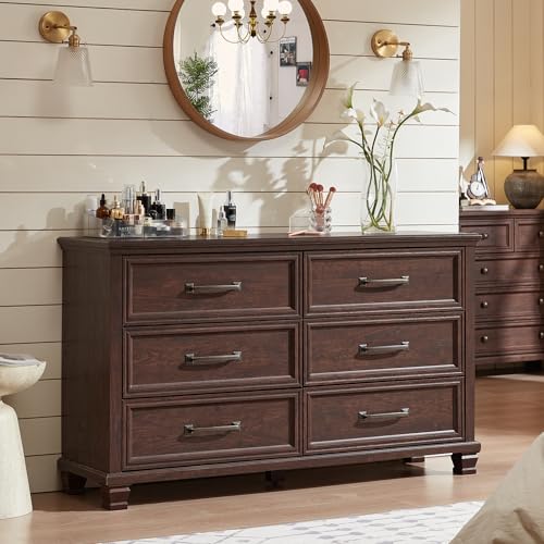 SAVOR LIFE Farmhouse Espresso 6 Drawer Dresser for Bedroom, 54
