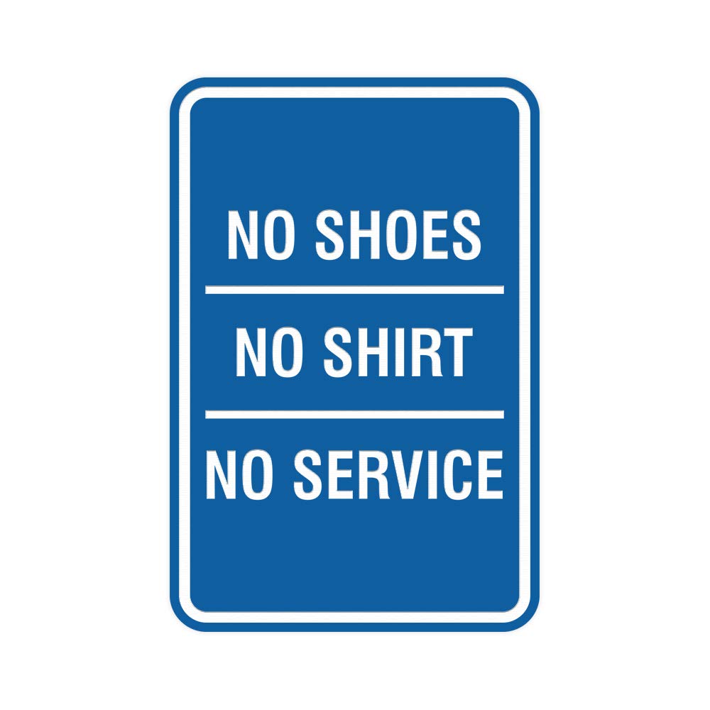 Signs ByLITA Portrait Round No Shoes No Shirt No Service Sign with Adhesive Tape, Mounts On Flat Surface (Blue) - Medium