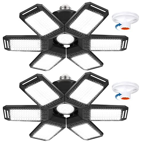 Led Garage Lights 2 Packs, 160w 16000 LM LED Garage Ceiling Lights, E26 E27 Led Shop Lights with 6 Panels for Garage Warehouse Basement Workshop and Yard