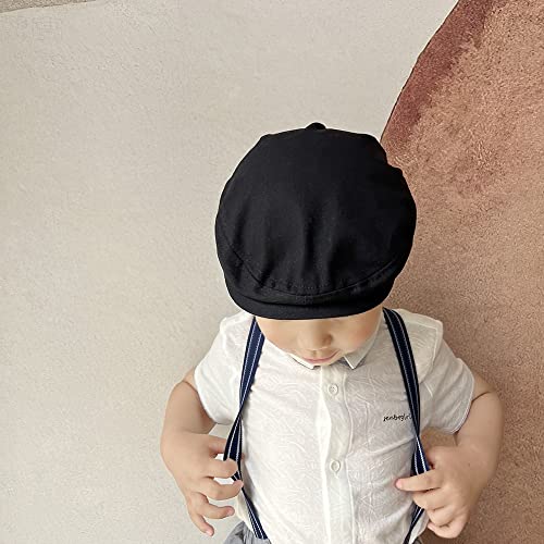 Kids Driver Cap Newsboy Cap Vintage Flat Caps Boy Beret Hat (Black) #TOP4