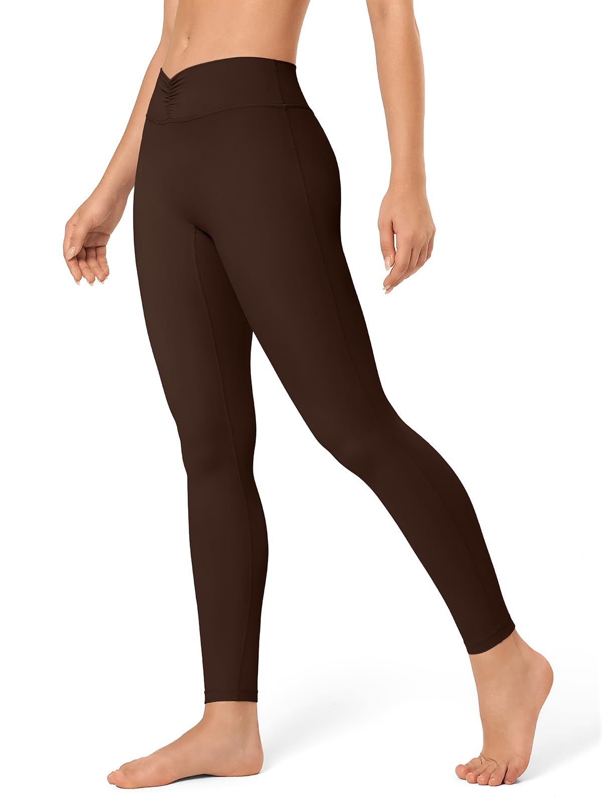 - No Front Seam Leggings for Women with Tummy Control Cross Over Ruched Waistband Seamless for Workouts,Yoga,Gym