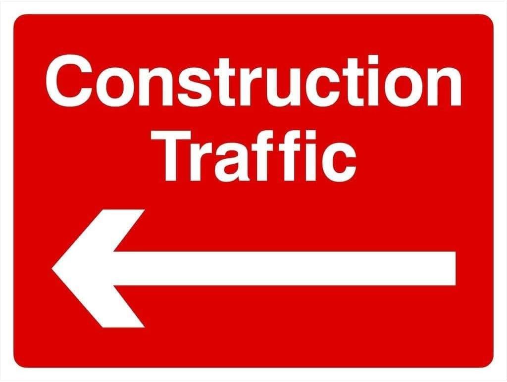 Construction Traffic Left Arrow Rust Free Aluminum Tin Sign - Warning Decor with Pre-Drilled Holes for Indoor-Outdoor Construction Site, Road Work, Detour - 8x12 Inch​