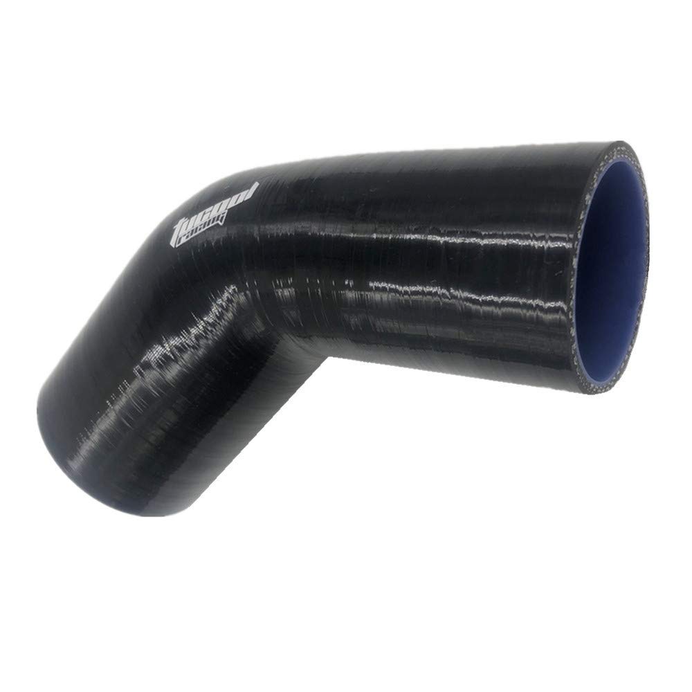 Tucool Racing Universal 4-Ply High Performance 45 Degree Elbow Coupler Silicone Hose Turbo Intercooler Intake Piping Length 102mm Thickness 5mm with T-Bolt Clamps (Black, 60mm (2.36"))