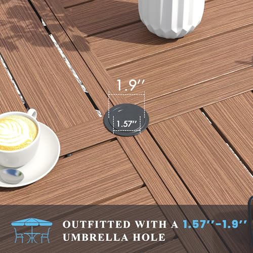 Image of VICLLAX Patio Table and Chair Set of 4, All Weather Metal Round Outdoor Dining Furniture Set-40.6 inch Round Outdoor Table and Chairs, Walnut Wood Grain Tabletop