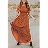 Women's Summer Dress for Women 2024 Spring Dress Short Flutter Sleeve Round Neck Casual Flowy Smocked Long Floral Maxi Dress Caramel M