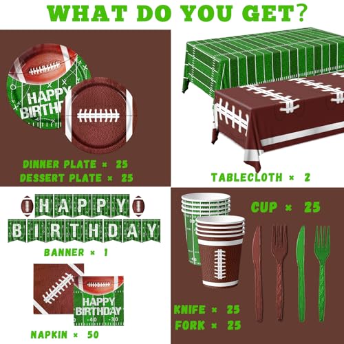 Football Birthday Party Decorations Football Plates Napkins Tablecloth Banner Football Party Supplies Tableware Set for Football Game Day Tailgate Party Decorations, Serve 25 - Image 7