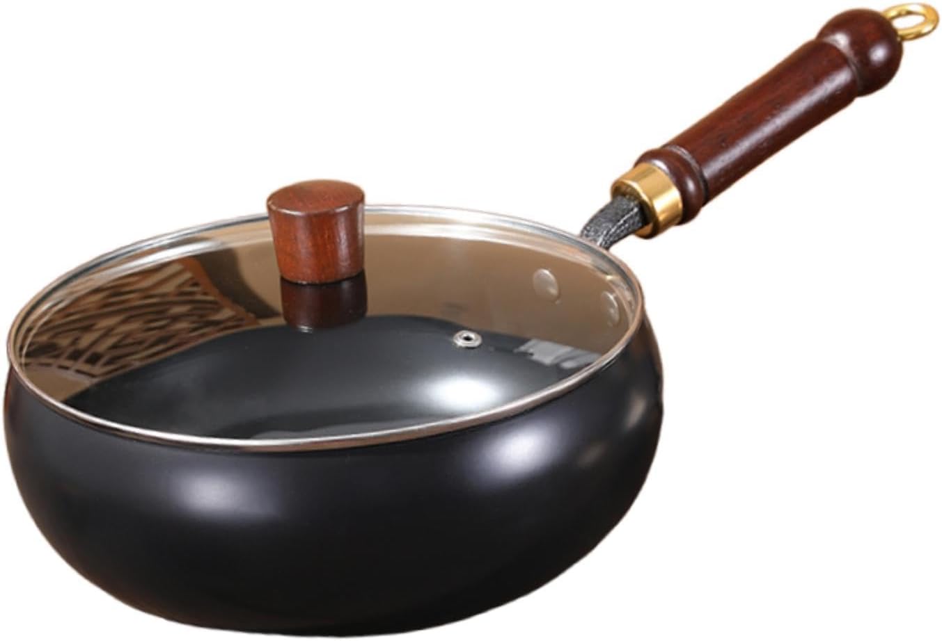 Wok Pan Cookware No Coated Multifunctional Comfortable Handle Cooking Pot Stir Fry Pan for Hotel Kitchen Restaurant Household, glass lid