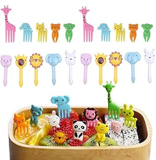 Fellibay Mini Forks and Skewers for Food Fruit Cake Party Supplies Cartoon Animals Type 20pcs