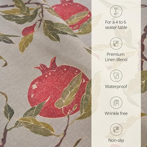 Pomegranate Tablecloth – Linen-Blend Rectangular 55” x 87” – Waterproof Table Cloth for Kitchen & Dining Room – Farmhouse Chic, French Country, & Holiday Decor – Botanical Fruit-Inspired Design - Image 4