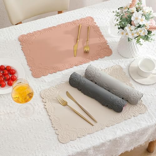 Set de table automne PVC anti tache pour protéger la table rose - 4