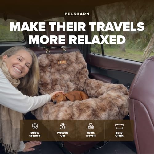 Pelsbarn Luxurious Cozy Car Bed - M/L Luxury Travel Dog Bed with Safety Belt - Ultra Soft Faux Fur - Brown - Image 6