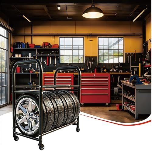 Tire Racks for Garage - 42.5" x 44" x15" Rolling Tire Rack Metal Tire Storage Rack Adjustable Stand with 4 Wheels Garage Storage Rack for Tire Shop,Home Garage, Auto Repair Shop — view 6
