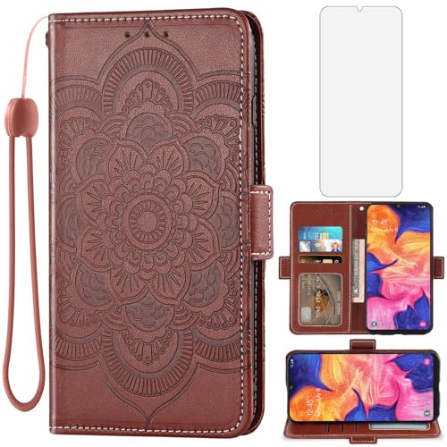 Samsung Galaxy A10e étui à rabat magnétique en cuir avec motif fleur et porte-carte
