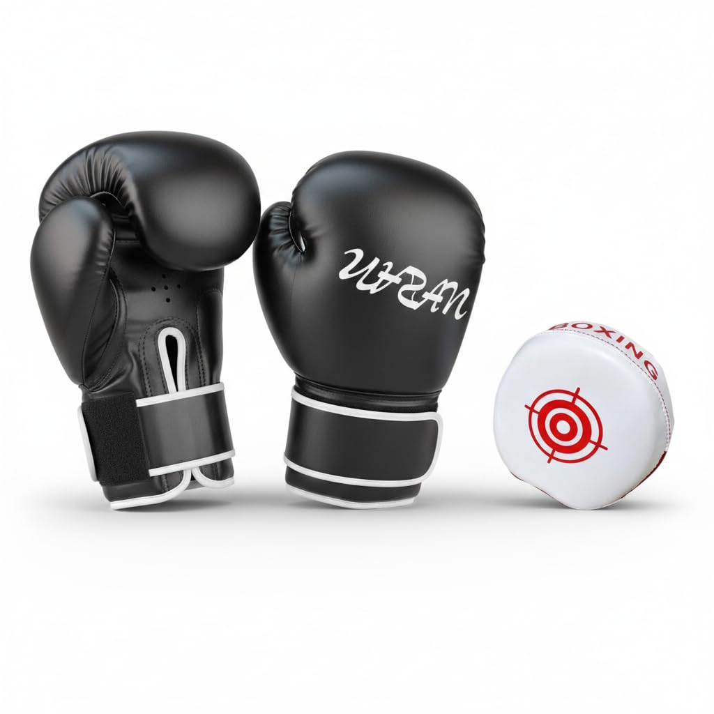Set di Guantoni da E Cuscinetti da Allenamento Realizzati in Robusta Pelle Sintetica con Fori di Ventilazione Traspiranti per Sport da Combattime