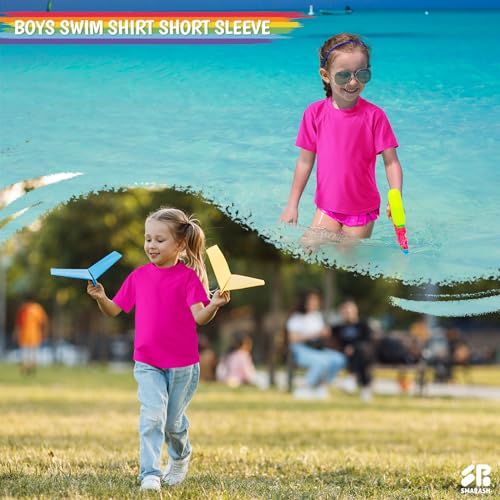 Image of Boy's UPF 50 Rash Guard Swim Shirts Short Sleeve Sun Protection SPF Fishing Surfing Water Beach Shirts Quick Dry
