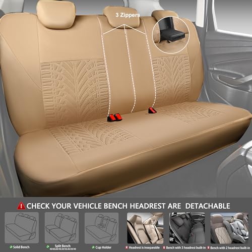 Image of CAR PASS Car Seat Covers Full Sets, Front & Split Rear Bench for Car, 3D Tyre Embossed Automotive Interior Covers, Airbag Compatible, Quick Setup Universal Fit Seat Covers for Car, SUV(All Beige)