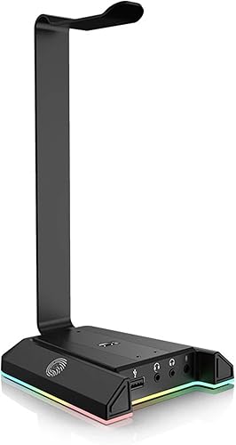 Soporte para auriculares, soporte para auriculares con sonido envolvente 7.1 y luz RGB, soporte para auriculares para juegos con puerto USB y