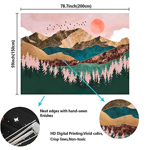 Mountain Tapestry + Led String Lights - Nature Landscape Tapestry Wall Hanging Sunset Forest Pink Tapestry (78.7 X 59 Inches) Including 20 Ft Led String Lights Gf034 #TOP4